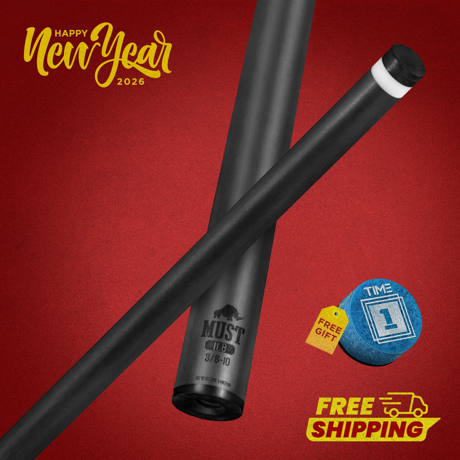 RHINO MUST 30" / 3/8-10 Pro Carbon Pool Cue Single Shaft