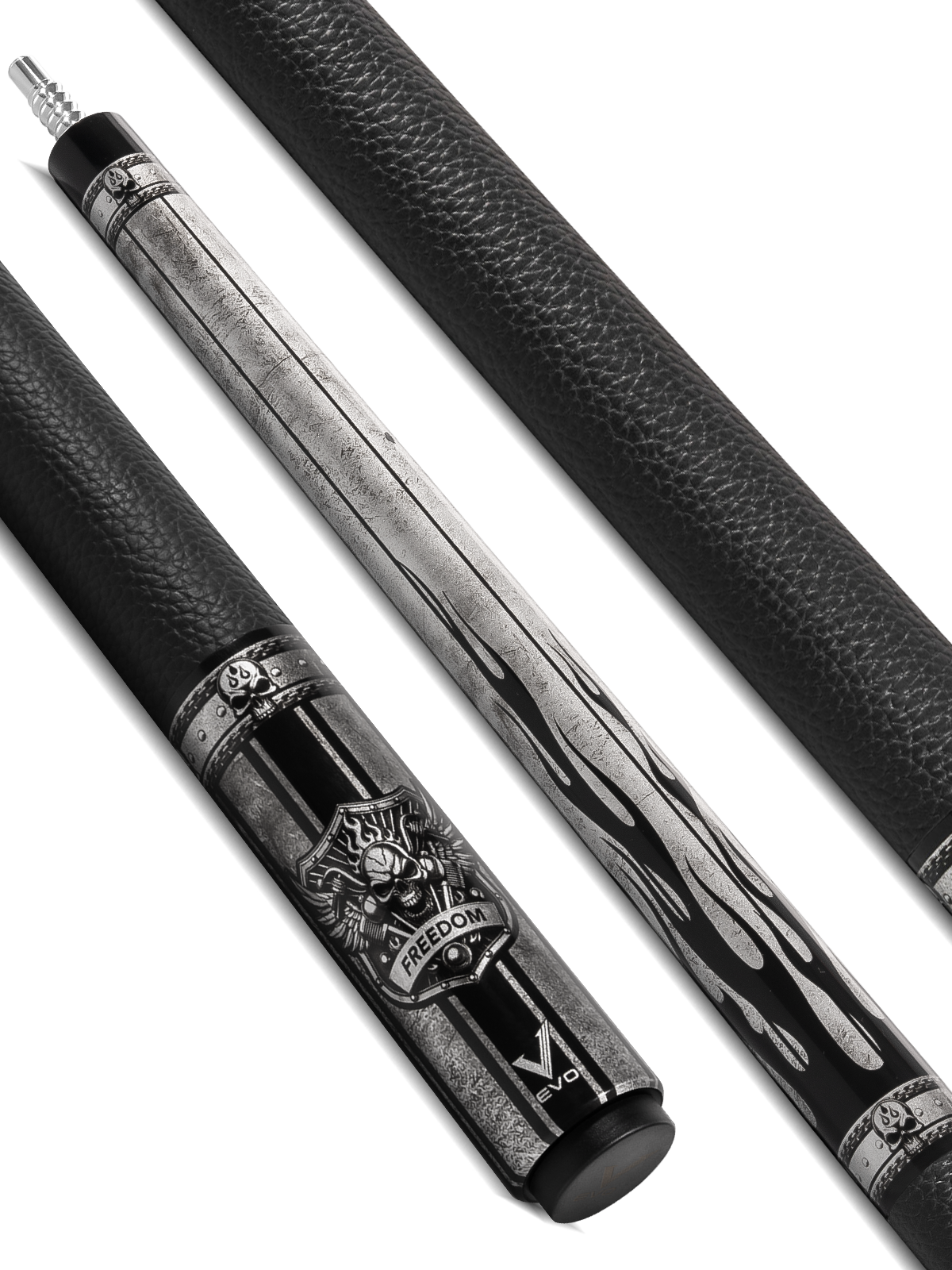 EVO FREEDOM POOL CUE - SHADOW FLAME - BLACK LEATHER WRAP