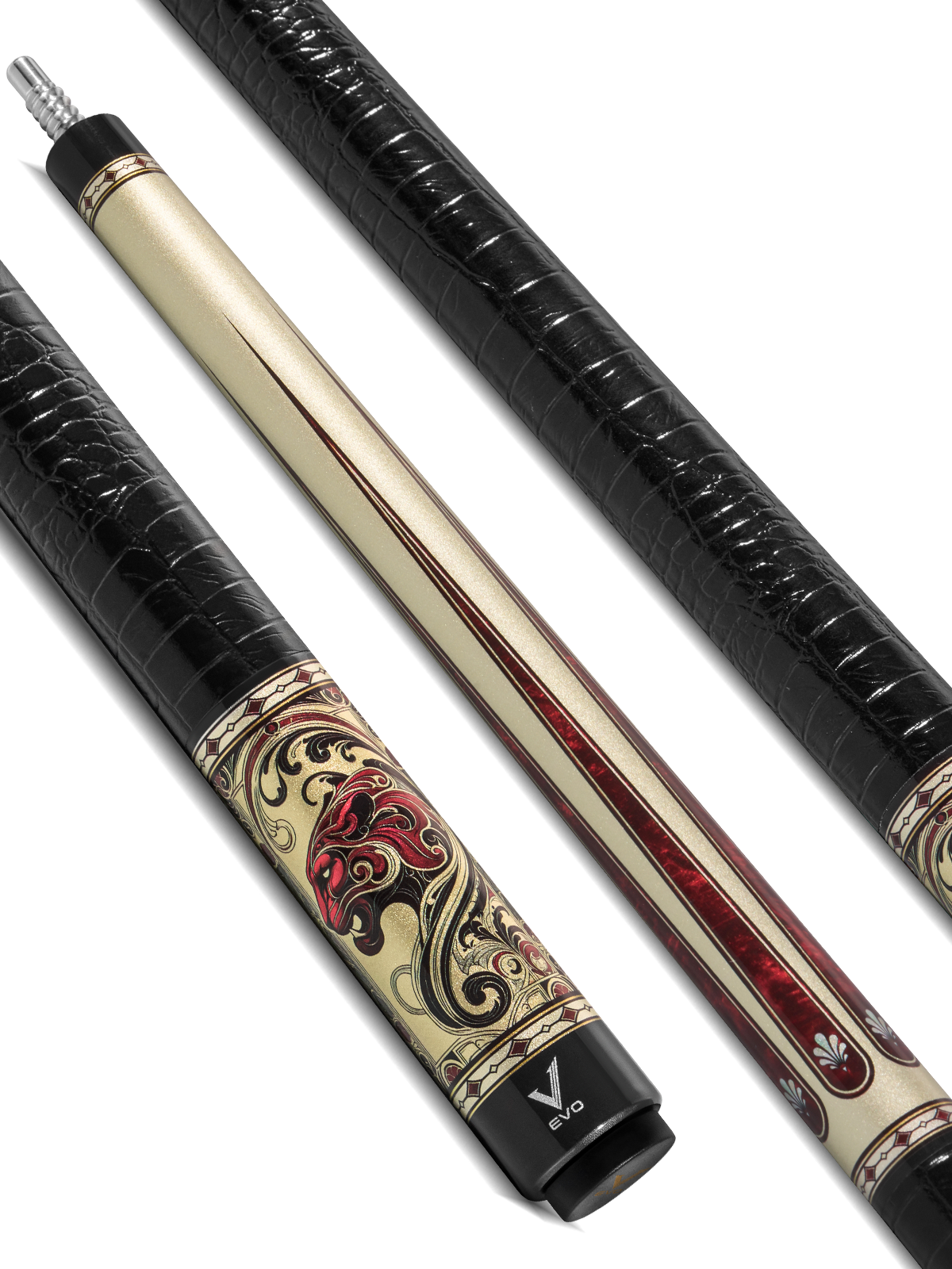 EVO BEAST POOL CUE - SCARLET PANTHER - LEATHER WRAP