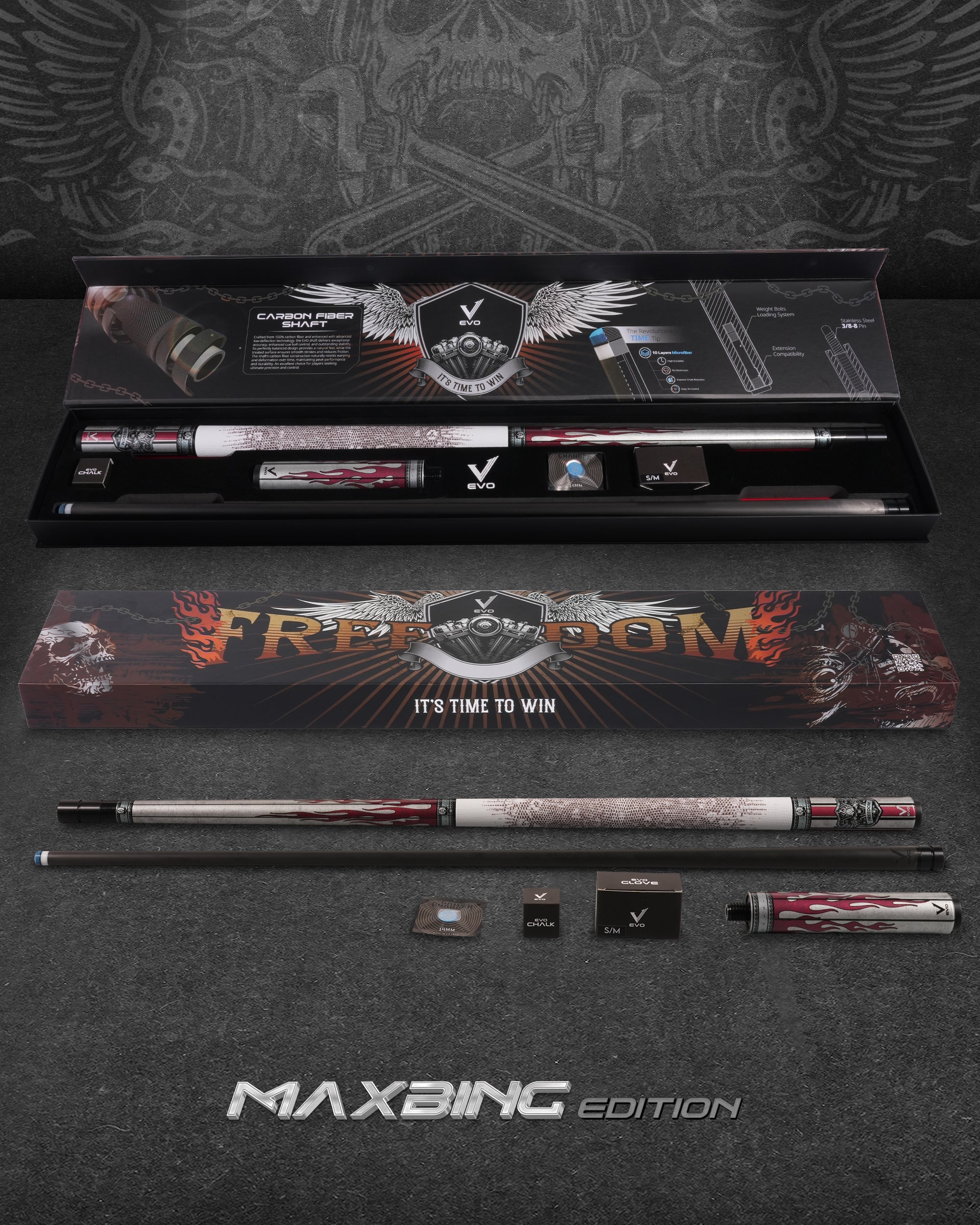 EVO MEG POOL CUE - CRIMSON JAW – CUEBOTS