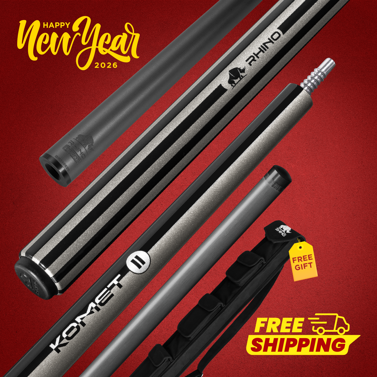 RHINO KOMET II Break Cue - Black & Gray