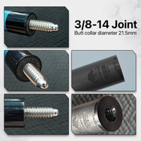 Rhino - 30" / 3/8-14 Carbon Pool Cue Single Shaft