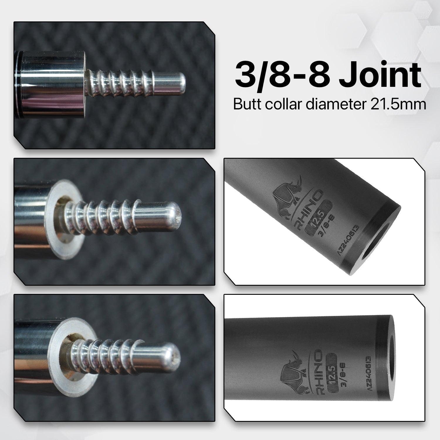 Rhino - 30" / 3/8-8 Carbon Pool Cue Single Shaft