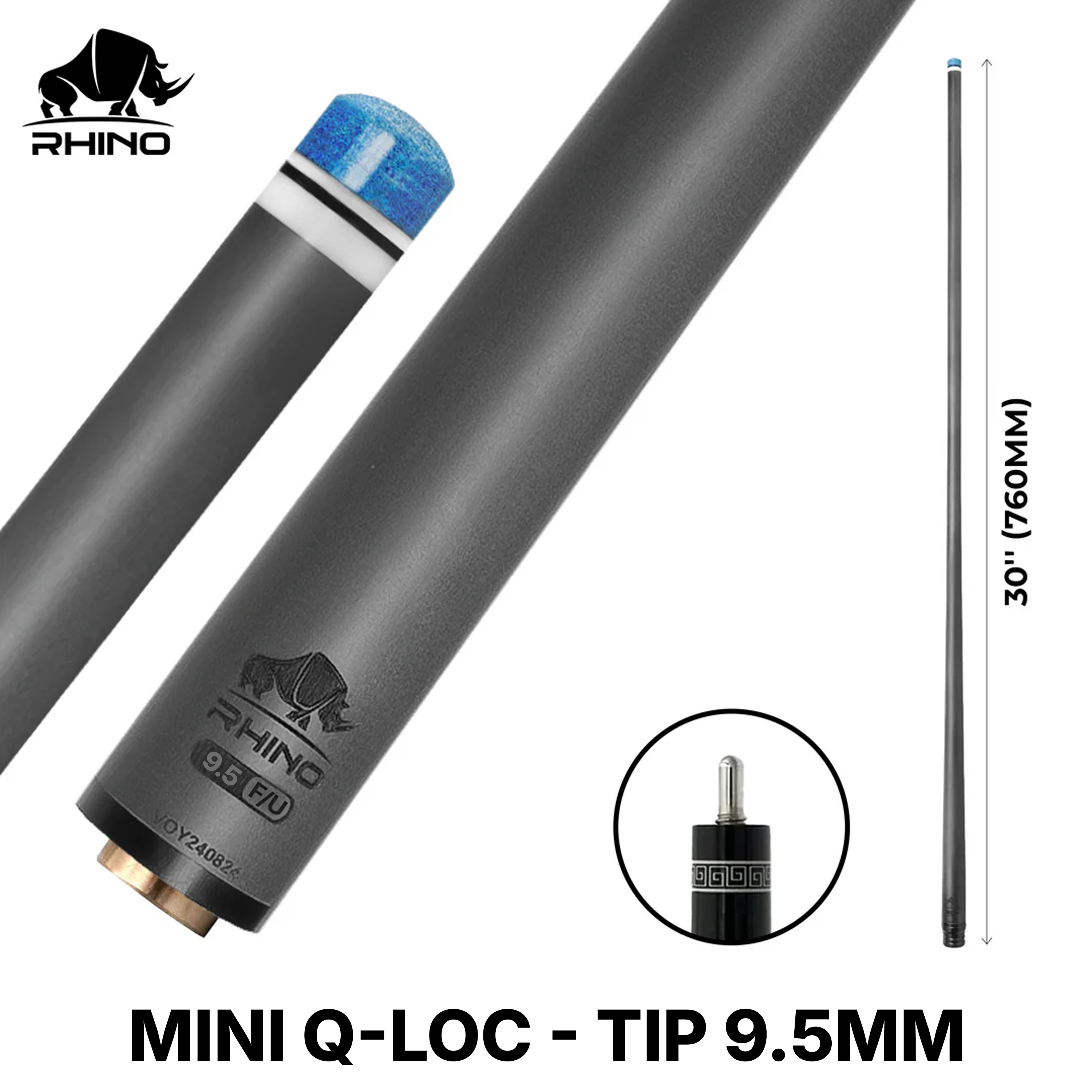 Rhino - 30" / Mini Q-loc F/U Carbon Pool Cue Single Shaft 9.5