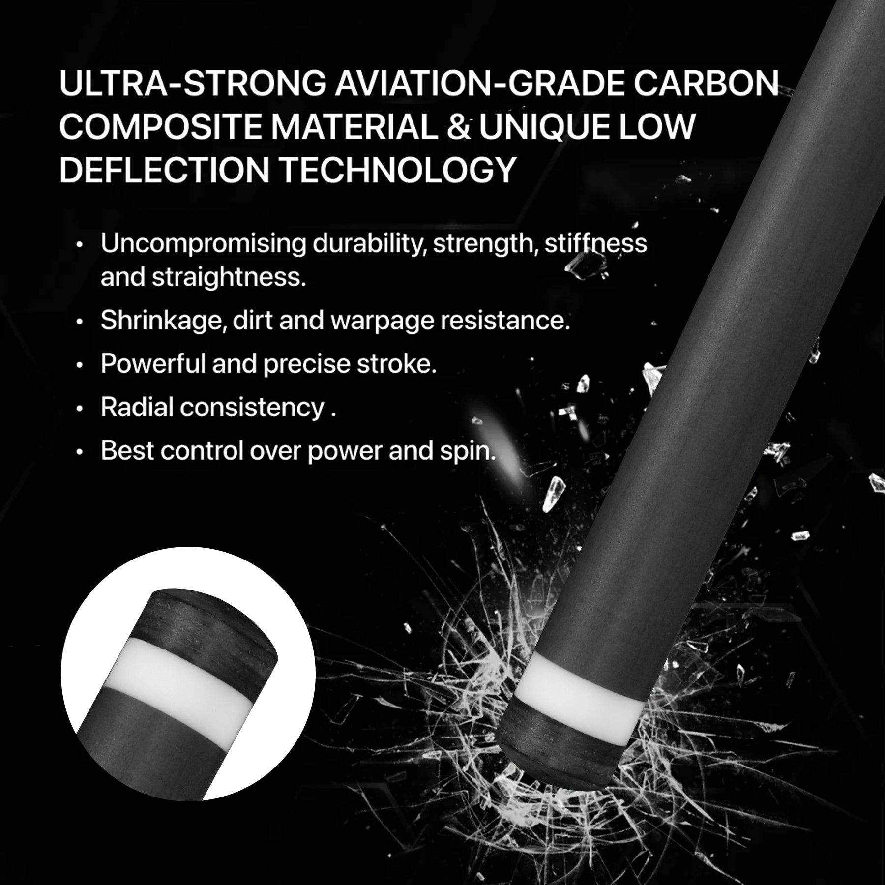 RHINO MUST 30" / 3/8-10 Pro Carbon Pool Cue Single Shaft