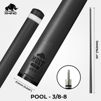 RHINO MUST 30" / 3/8-8 Pro Carbon Pool Cue Single Shaft