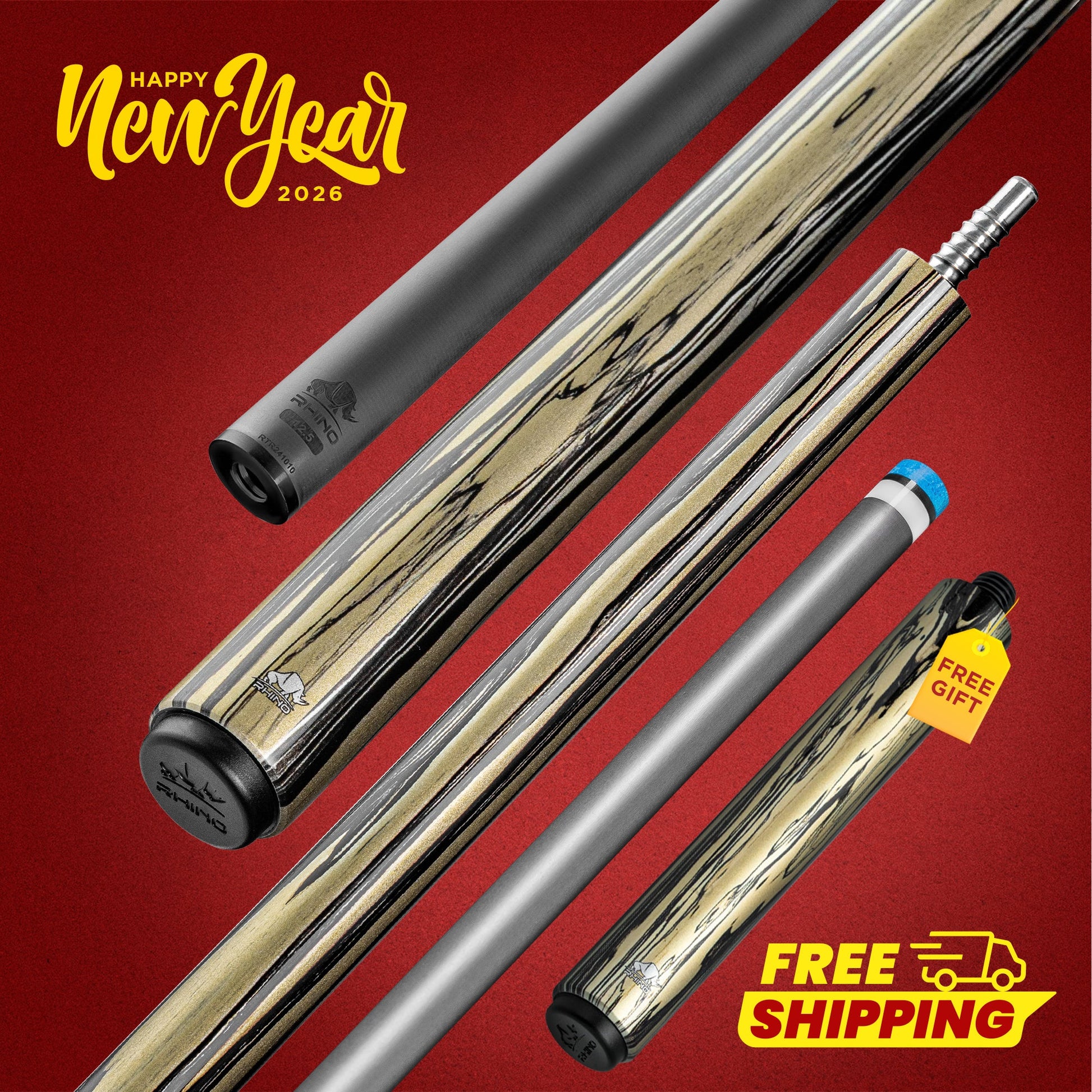Rhino RETRÔ Pool Cue - Pale Moon Ebony - Wrapless