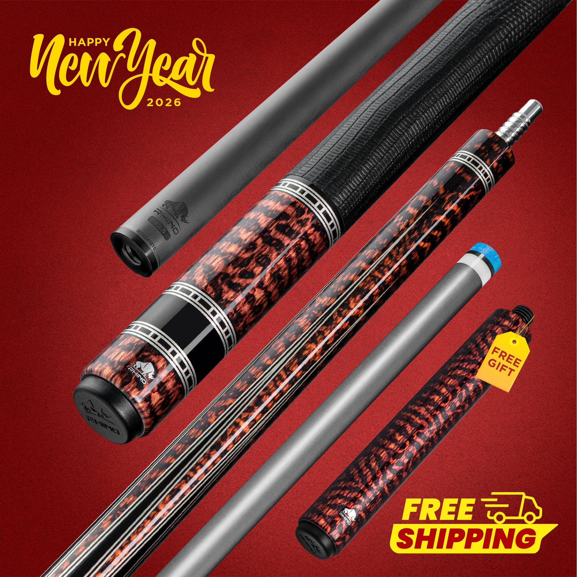 Rhino RETRÔ Pool Cue - Snake - Lizard Embossed Microfiber Leather Wrap & Point