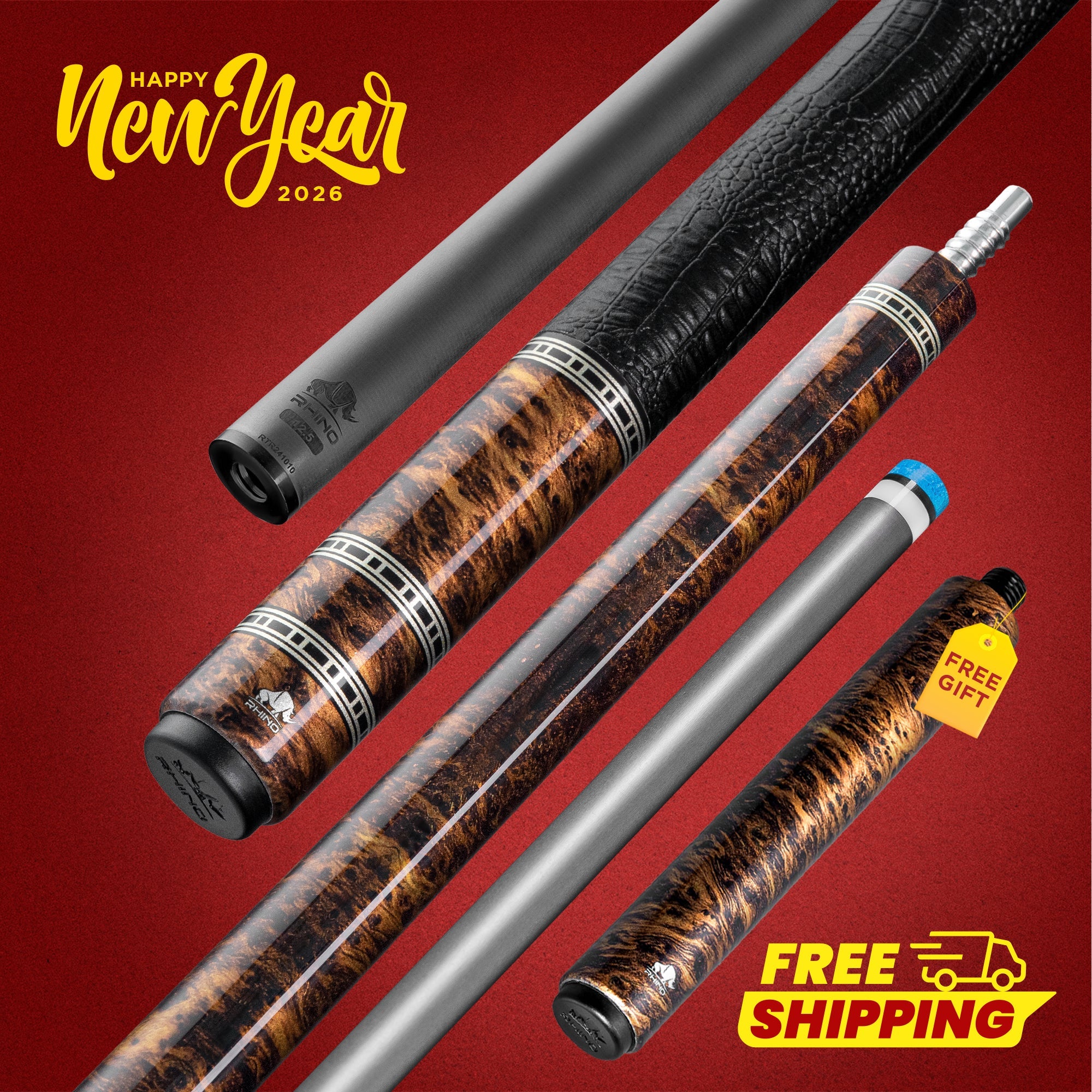 Rhino RETRÔ Pool Cue - Thuya - Crocodile Embossed Microfiber Leather Wrap