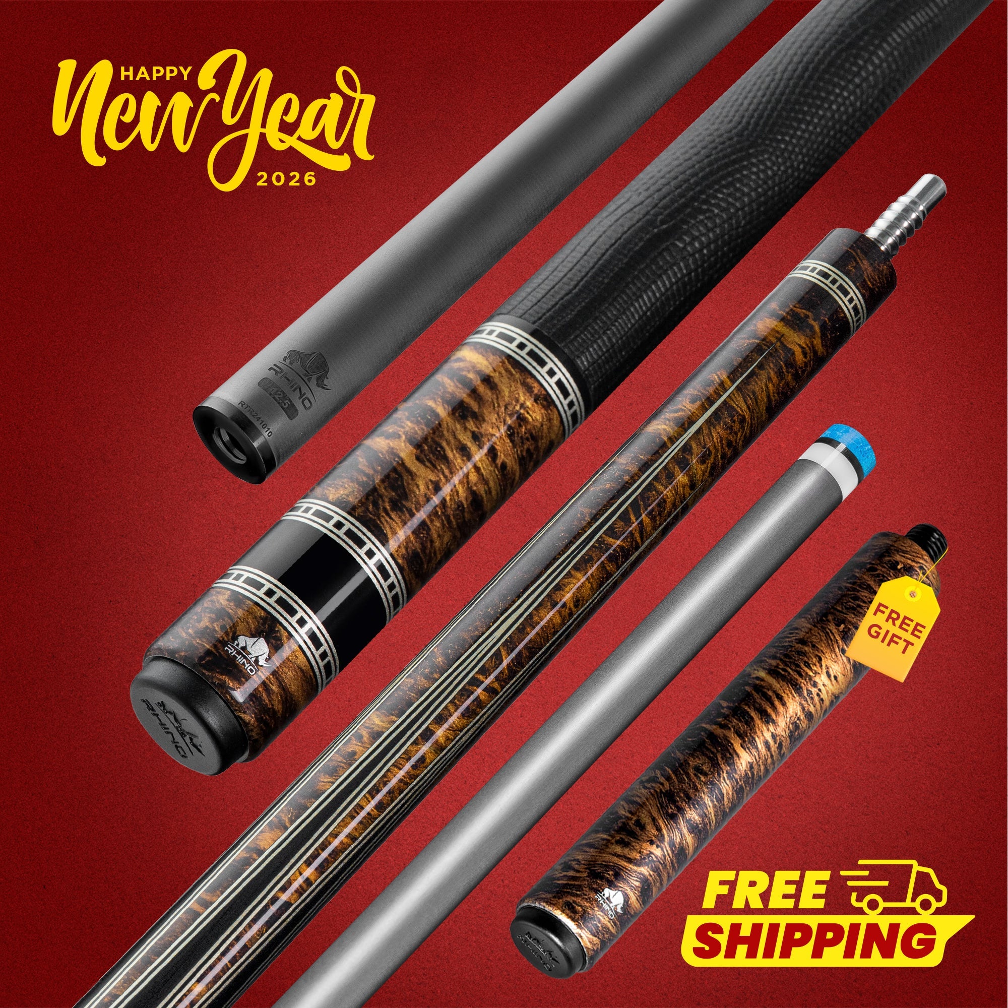 Rhino RETRÔ Pool Cue - Thuya - Lizard Embossed Microfiber Leather Wrap & Point