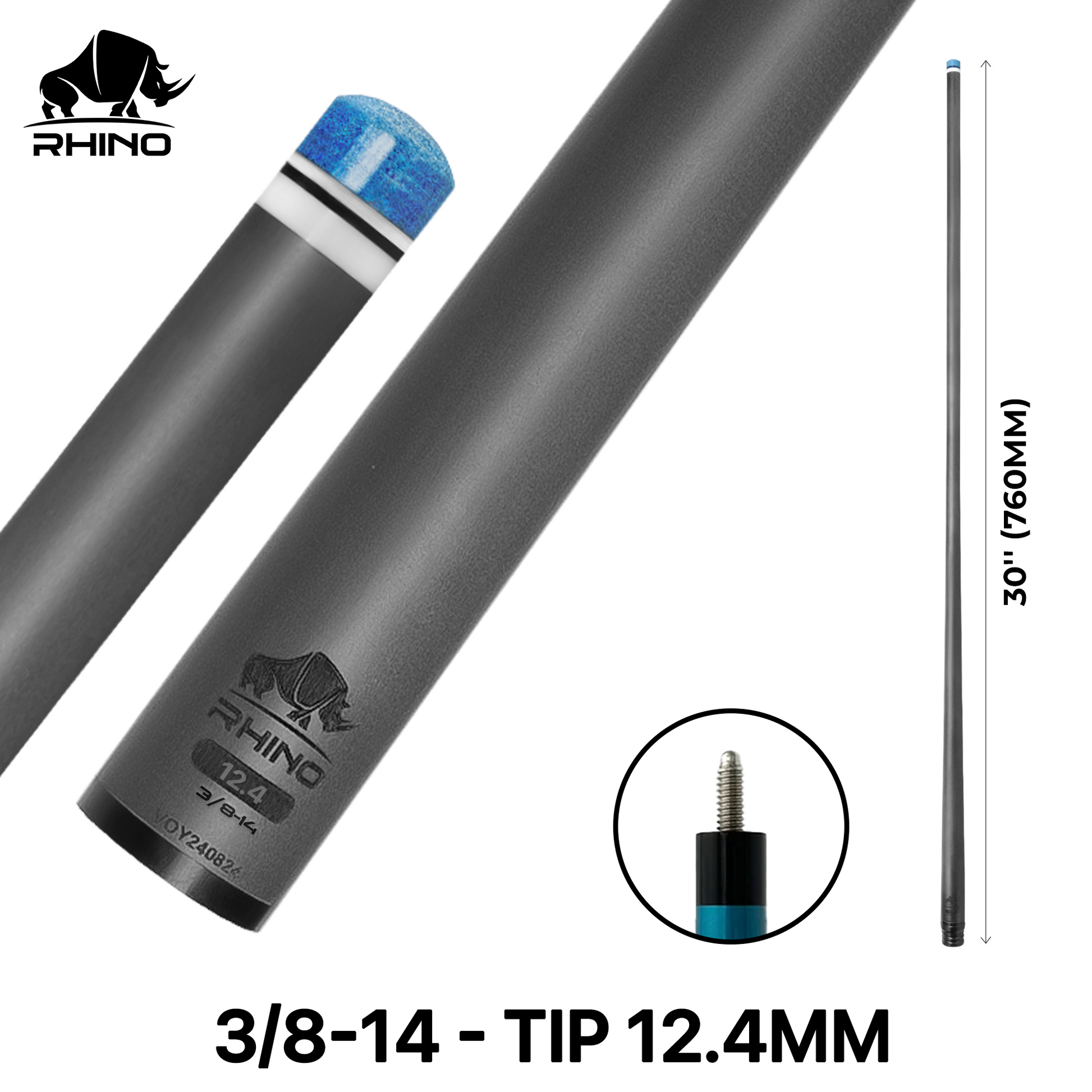 Rhino - 30" / 3/8-14 Carbon Pool Cue Single Shaft