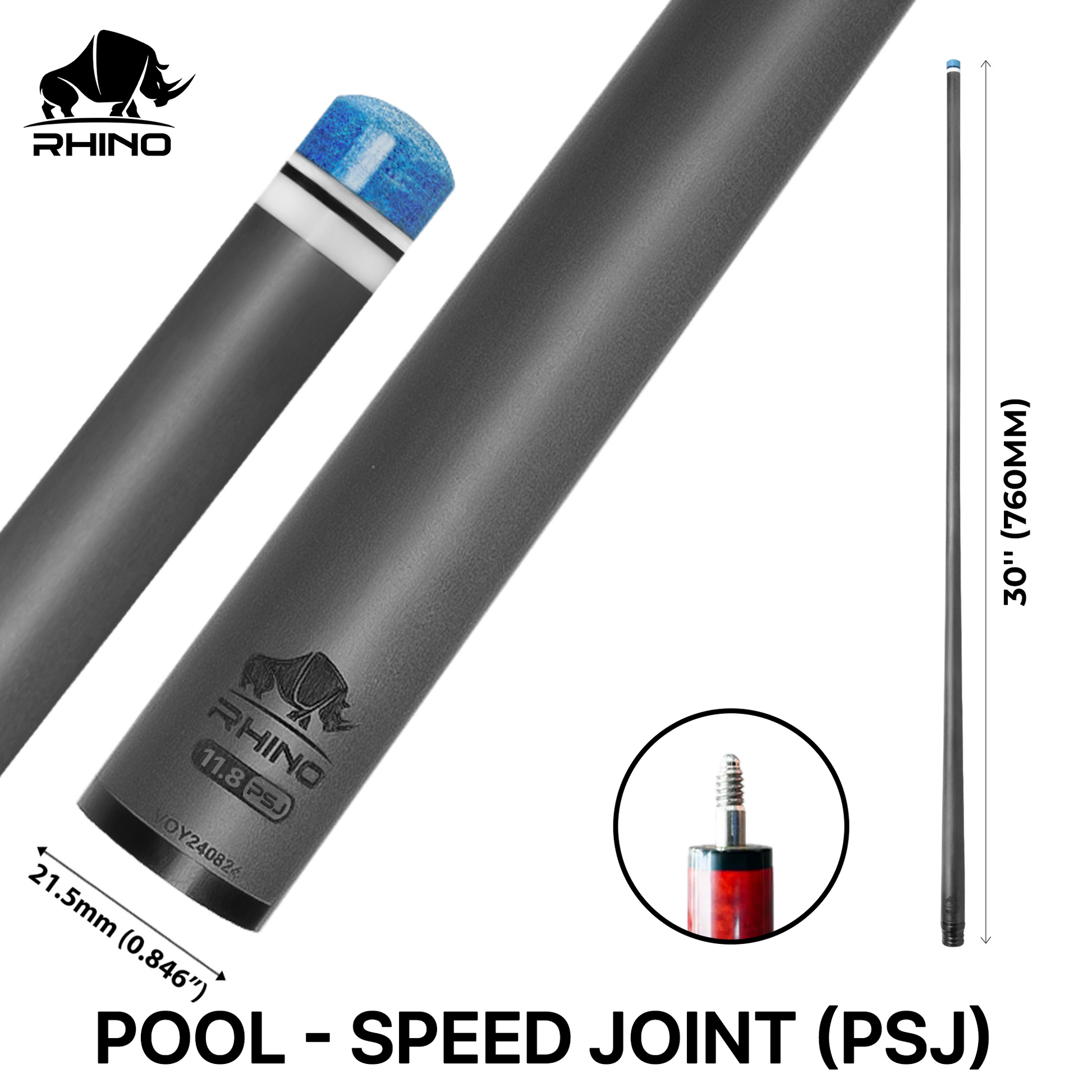 Rhino - 30" / Speed Joint (PSJ) Carbon Pool Cue Single Shaft