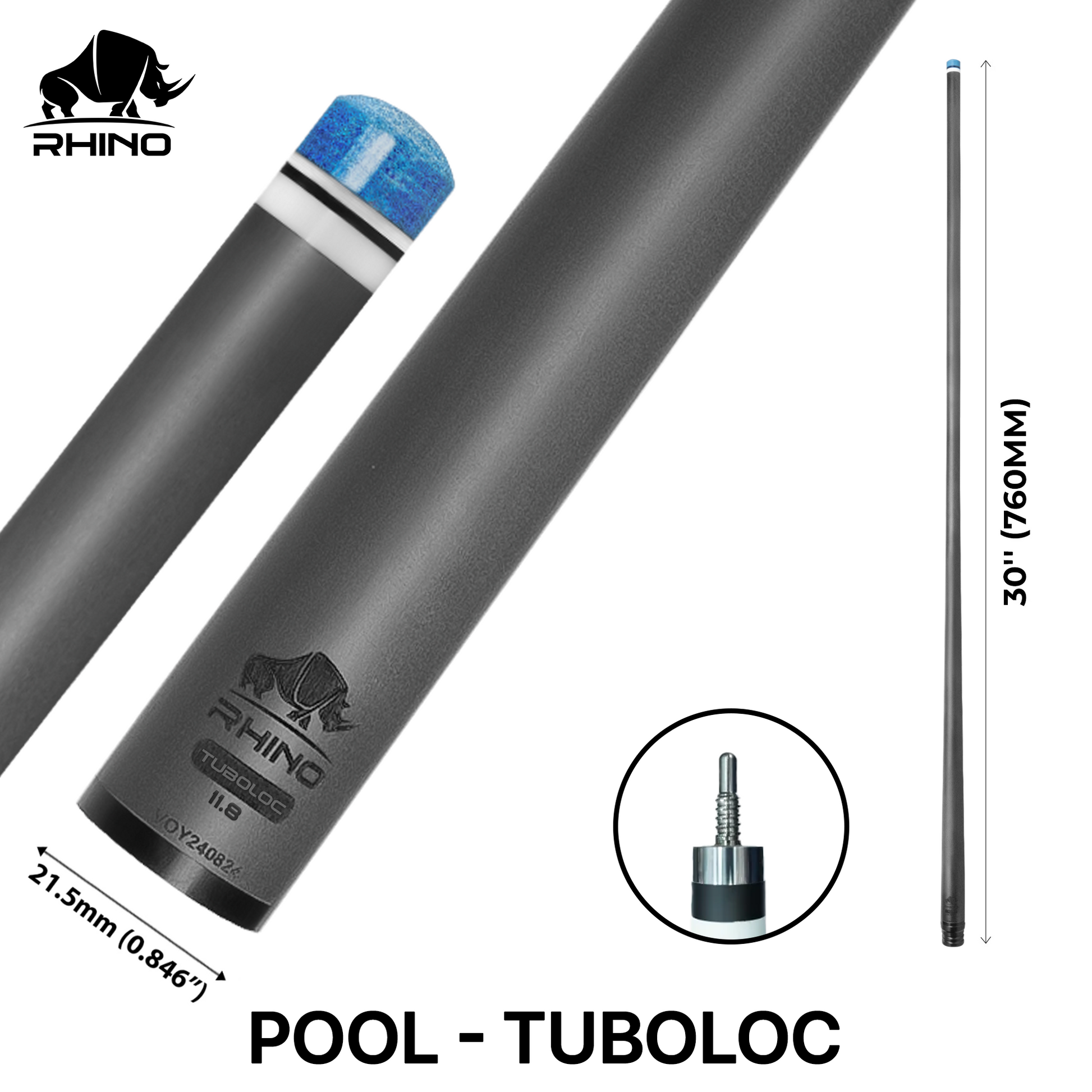 Rhino - 30" / Tuboloc Carbon Pool Cue Single Shaft