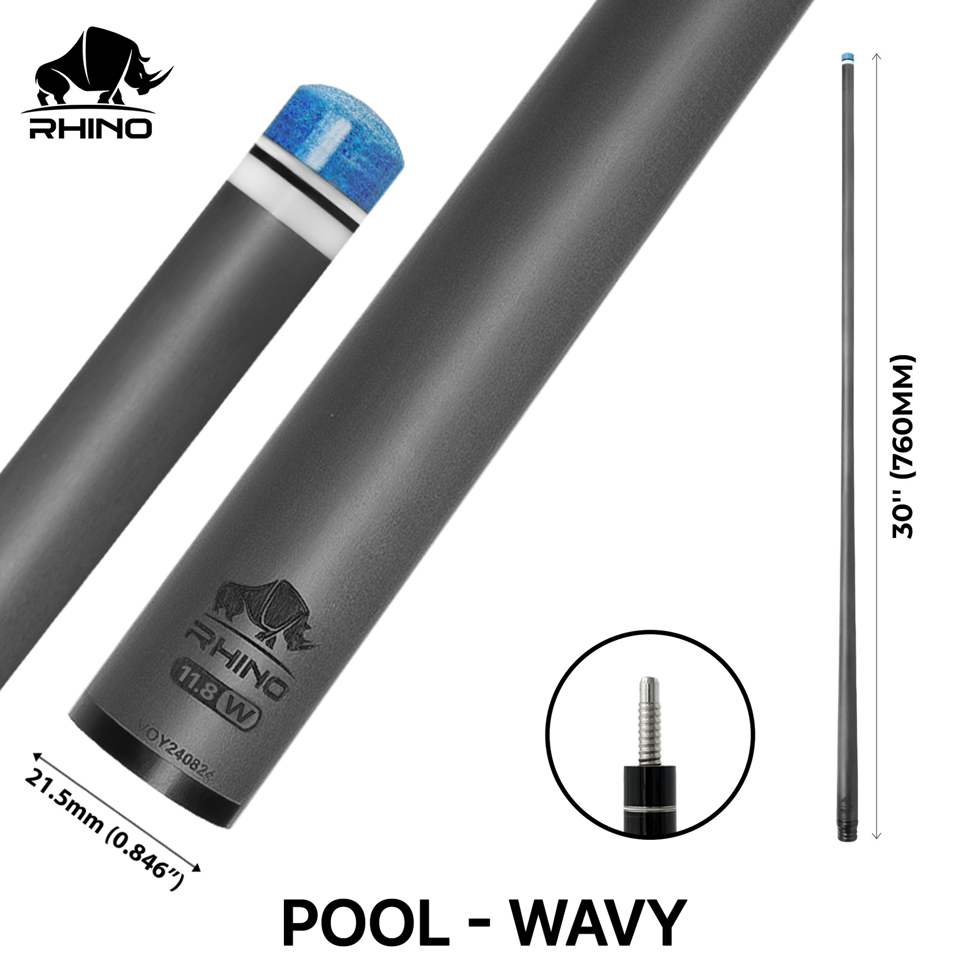 Rhino - 30" / Wavy Carbon Pool Cue Single Shaft