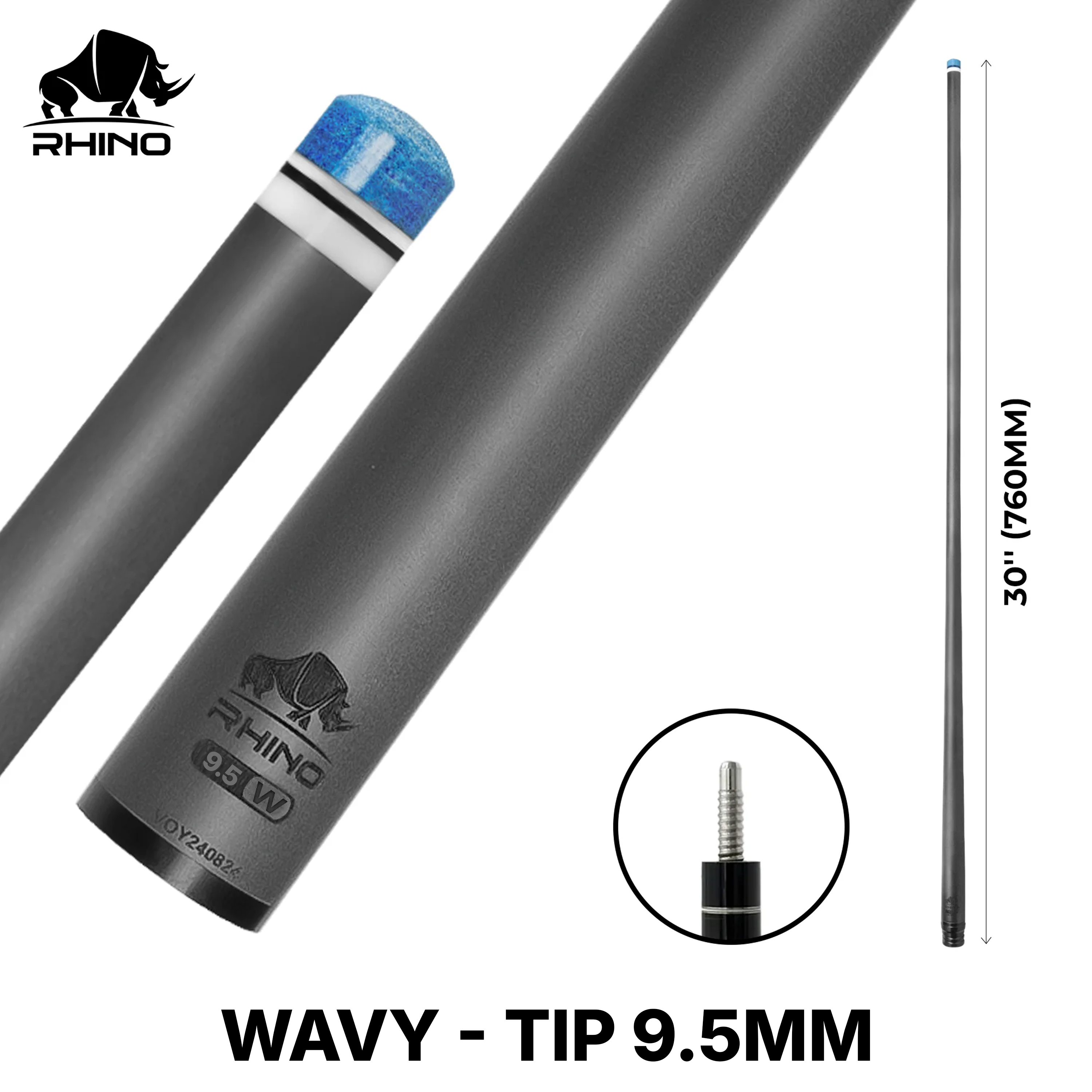 Rhino - 30" / Wavy Carbon Pool Cue Single Shaft 9.5