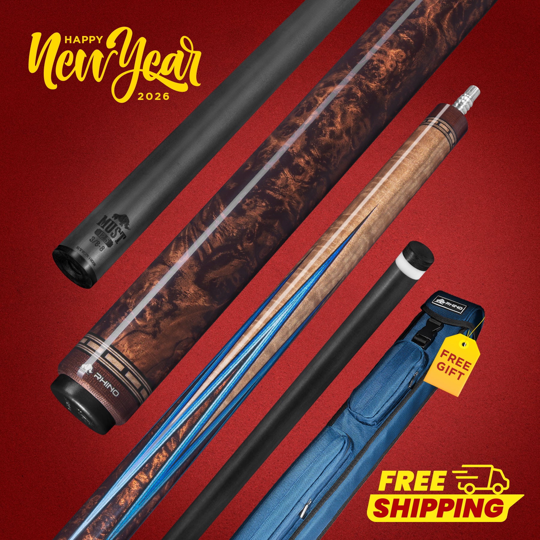 RHINO MUST POOL CUE - BURL BLUEPOINT