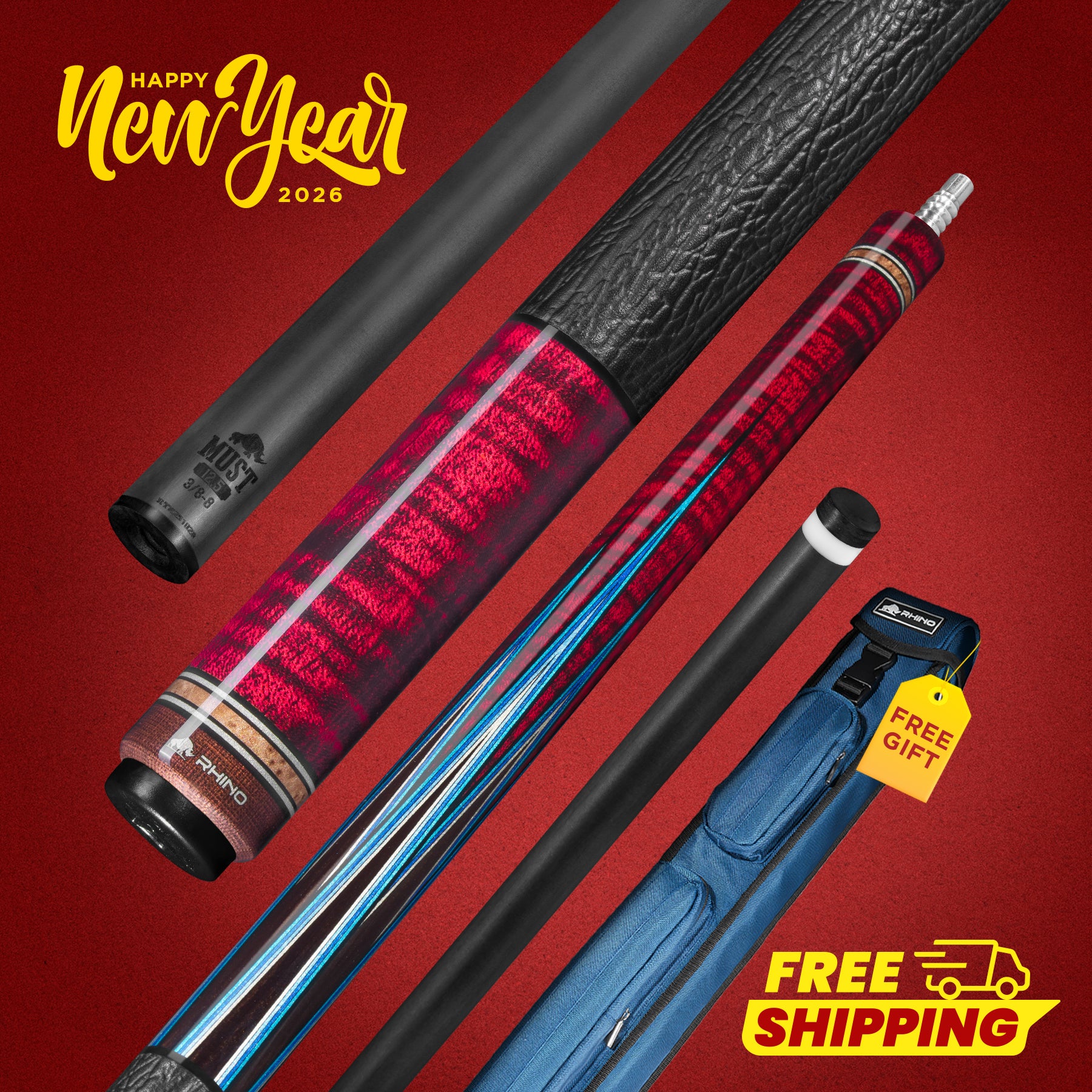 RHINO MUST POOL CUE - CRIMSON BLUEPOINT