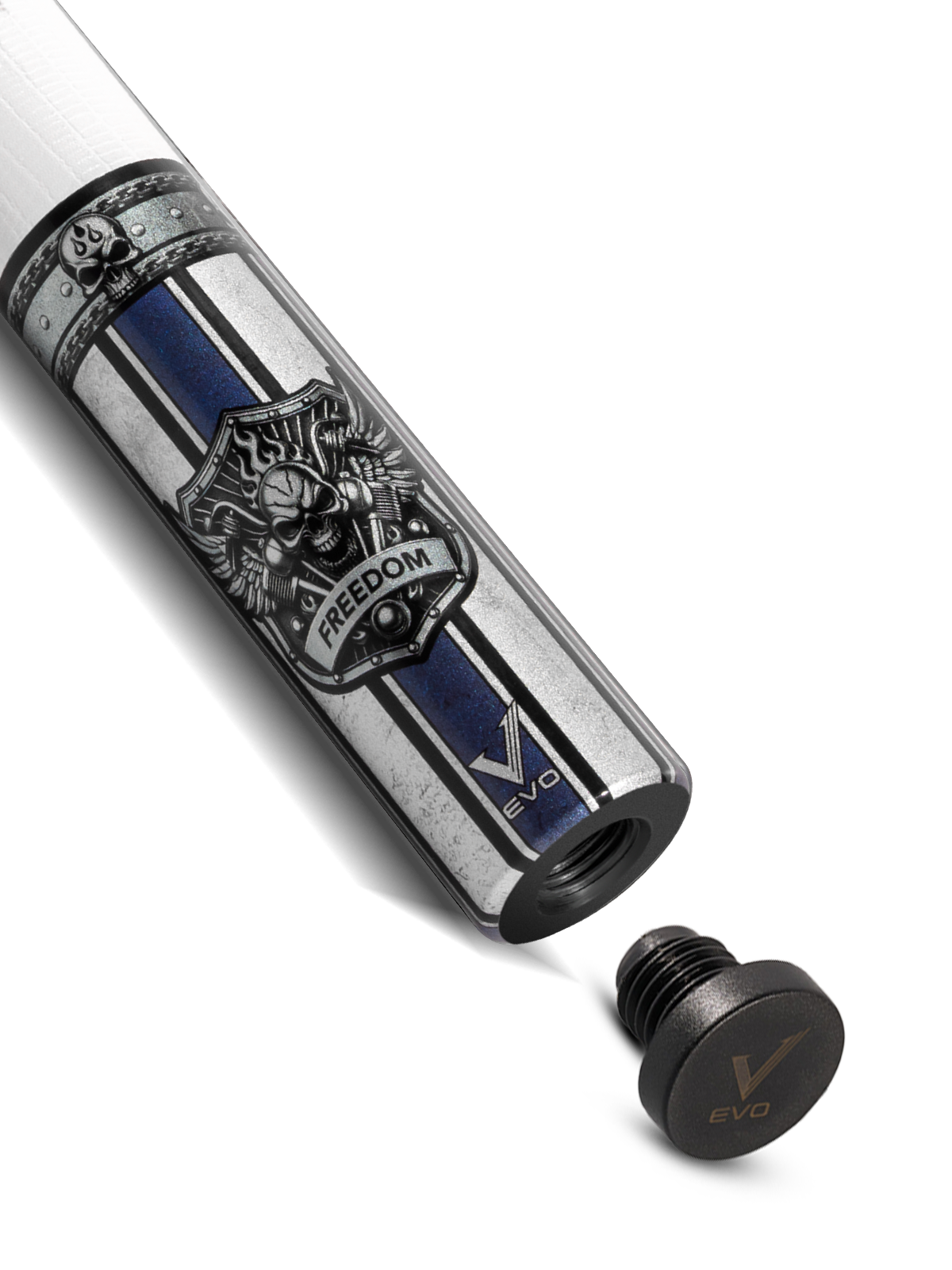 EVO FREEDOM POOL CUE - AZURE FLAME - WHITE LEATHER WRAP