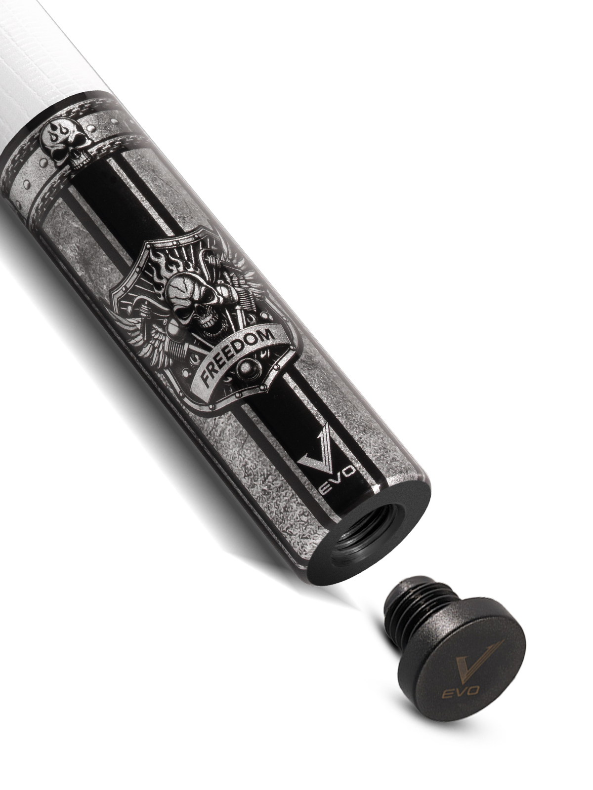 EVO FREEDOM POOL CUE - SHADOW FLAME - WHITE LEATHER WRAP