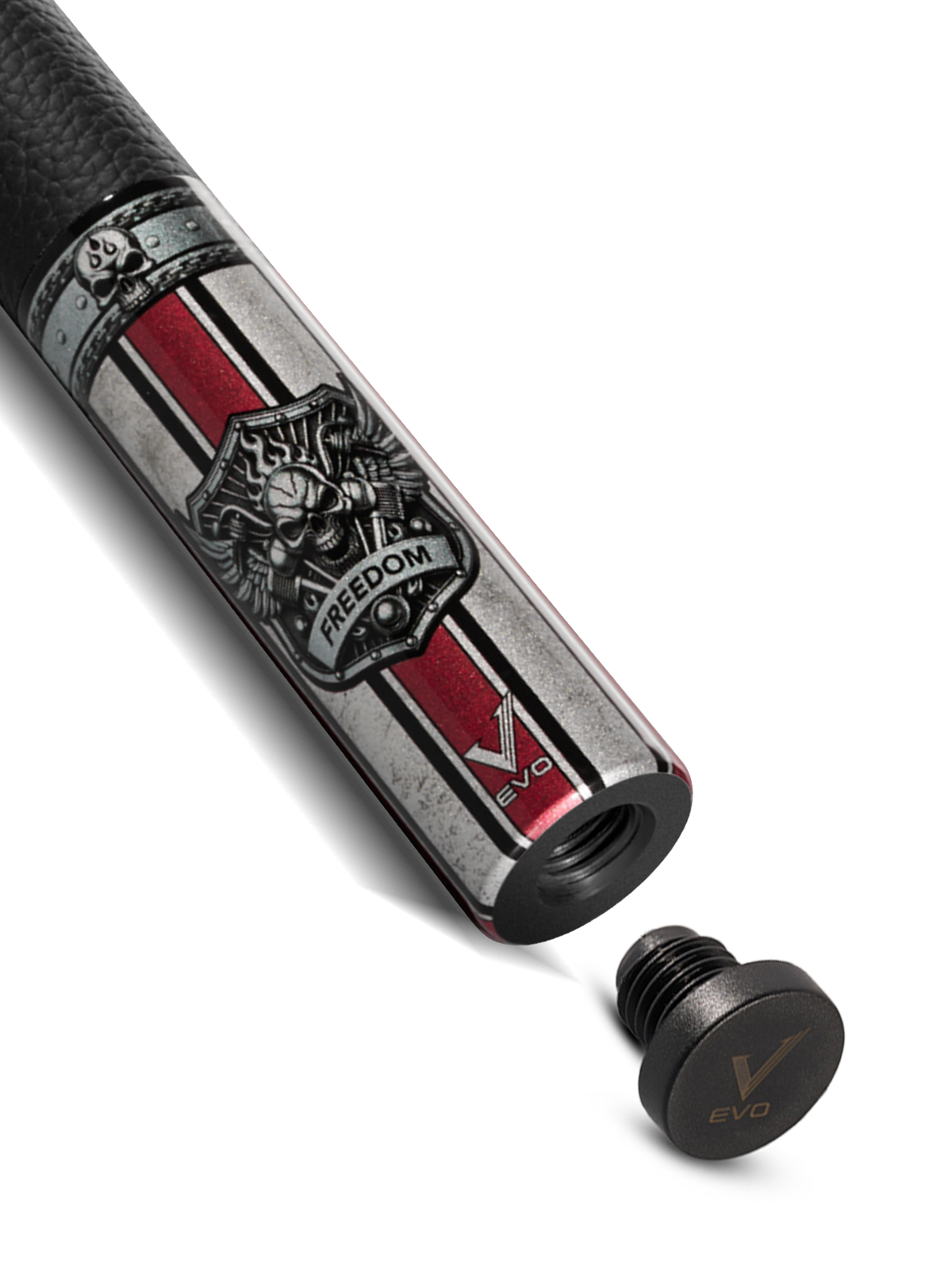 EVO FREEDOM POOL CUE - CRIMSON FLAME - BLACK LEATHER WRAP