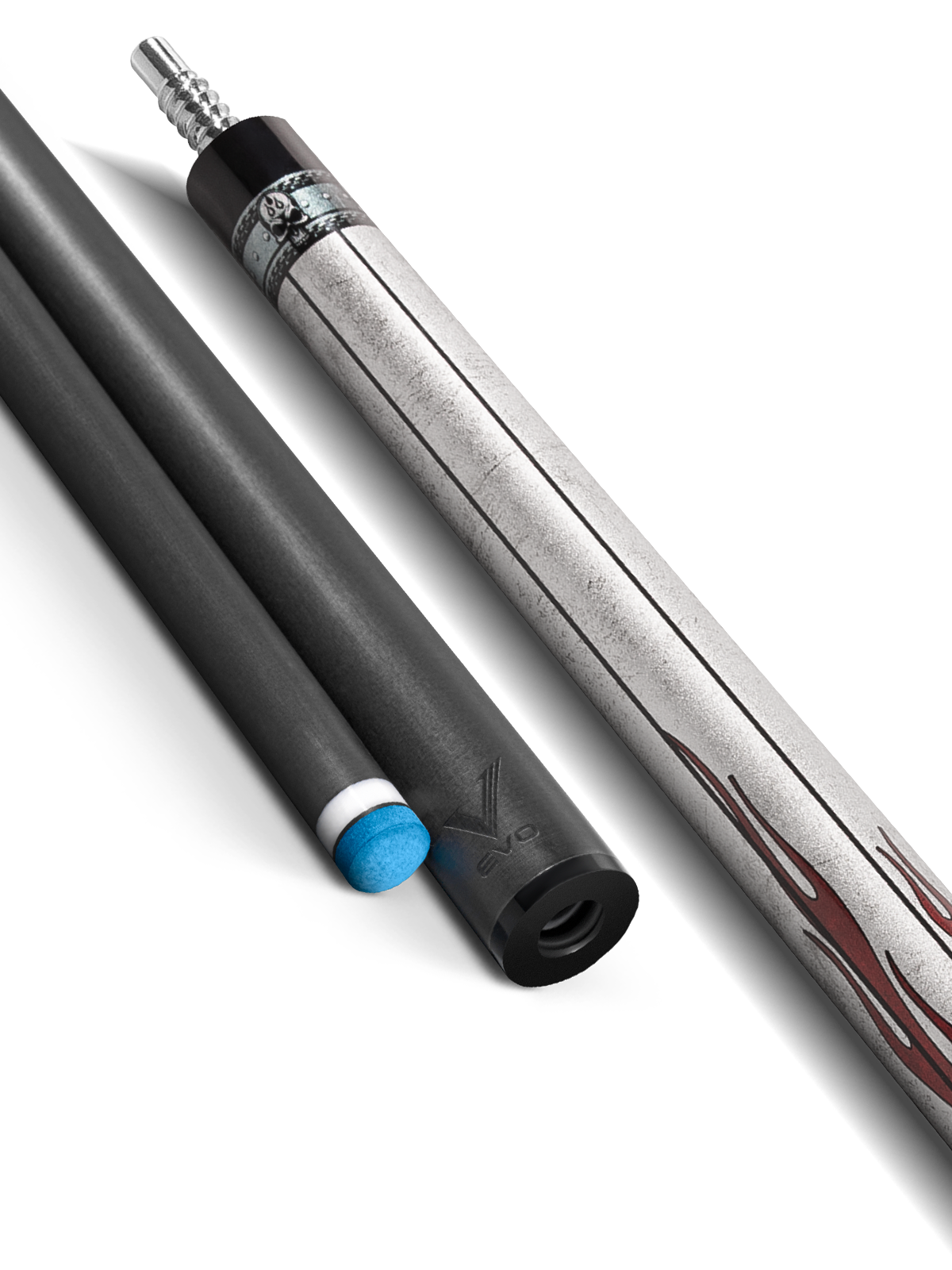 EVO FREEDOM POOL CUE - CRIMSON FLAME - BLACK LEATHER WRAP