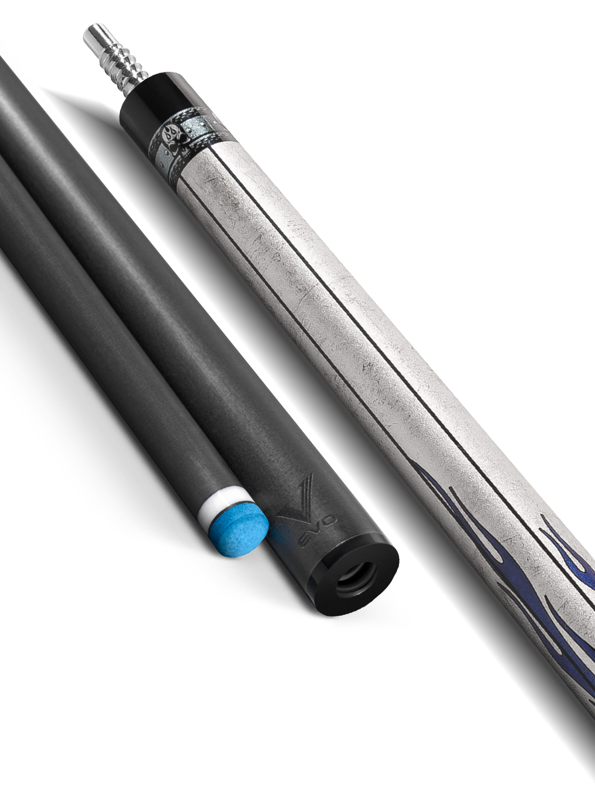 EVO FREEDOM POOL CUE - AZURE FLAME - WHITE LEATHER WRAP